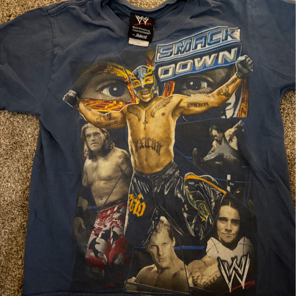 WWE SmackDown Graphic Tee in Dark Blue with Yellow Accents